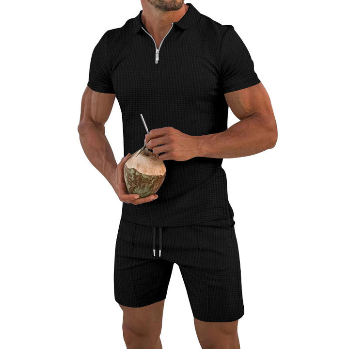 Performance men's athletic shorts and t-shirt set, featuring modern contrast design for active men.