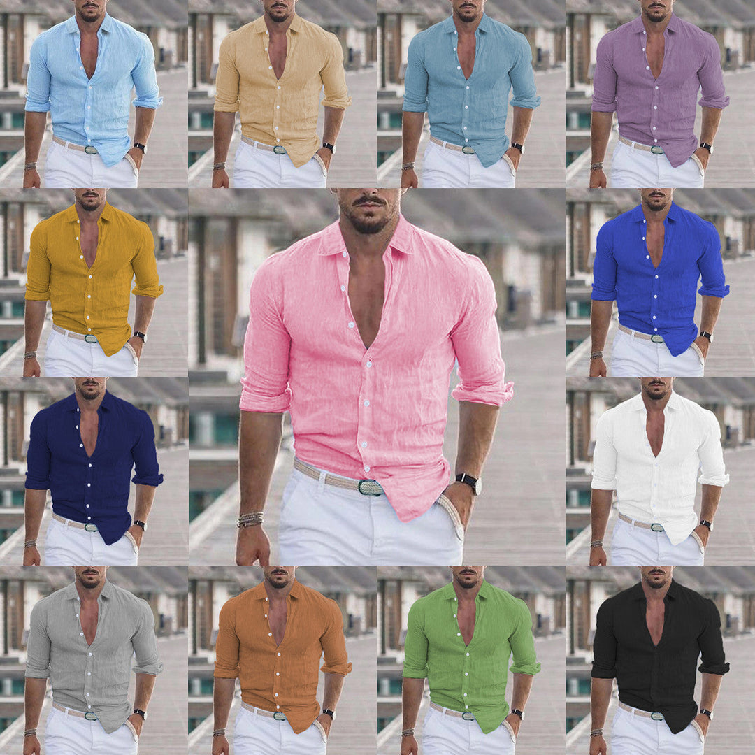 Stylish men's lightweight button-up shirt in blue, perfect for summer casual wear.