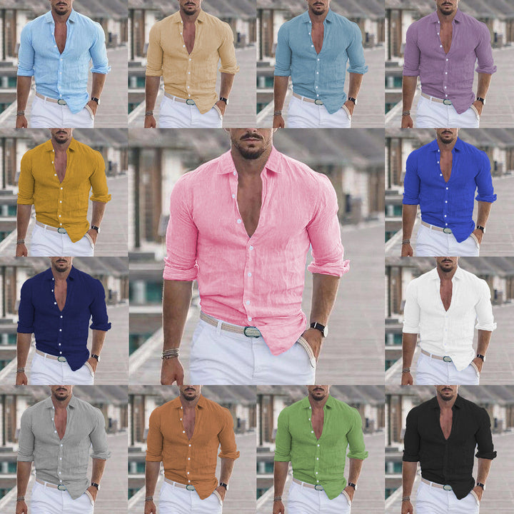 Stylish men's lightweight button-up shirt in blue, perfect for summer casual wear.