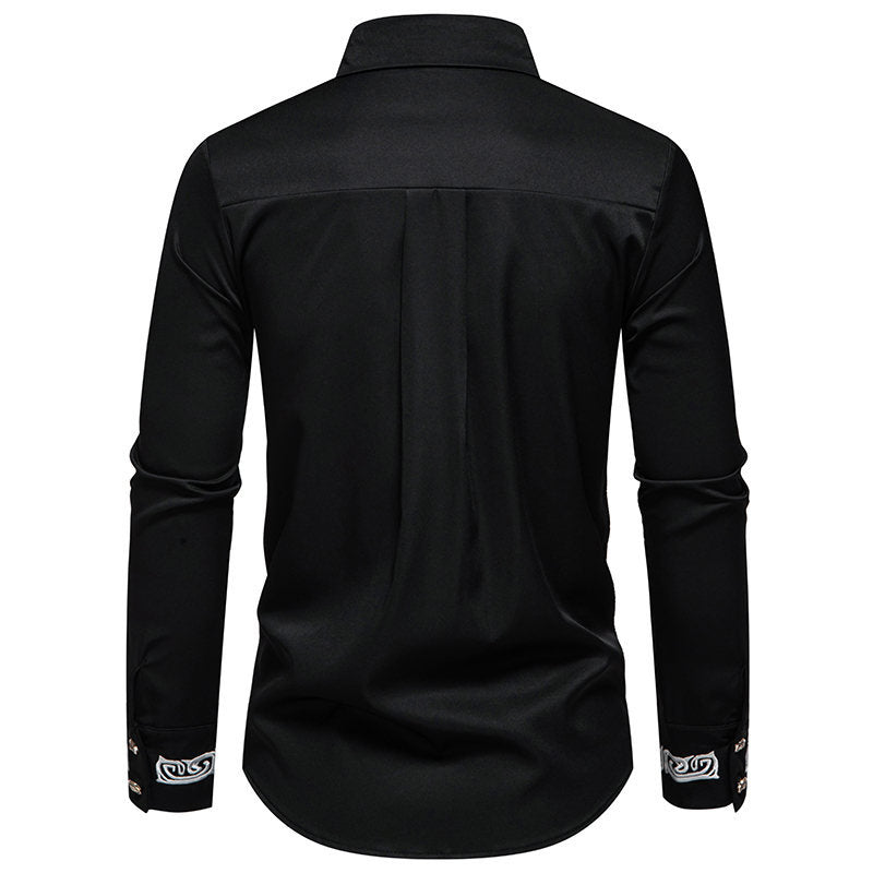 Men's fashion long sleeve shirt featuring a sophisticated collar pattern. High-quality men's apparel.