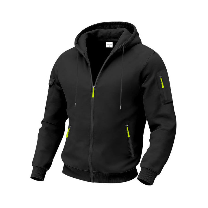 Fashionable men's zip pocket hoodie for ultimate active comfort, style, & athletic pursuits.