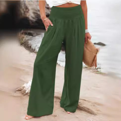 Stylish women's wide leg pants, effortless relaxed fit, versatile for summer and spring comfort.