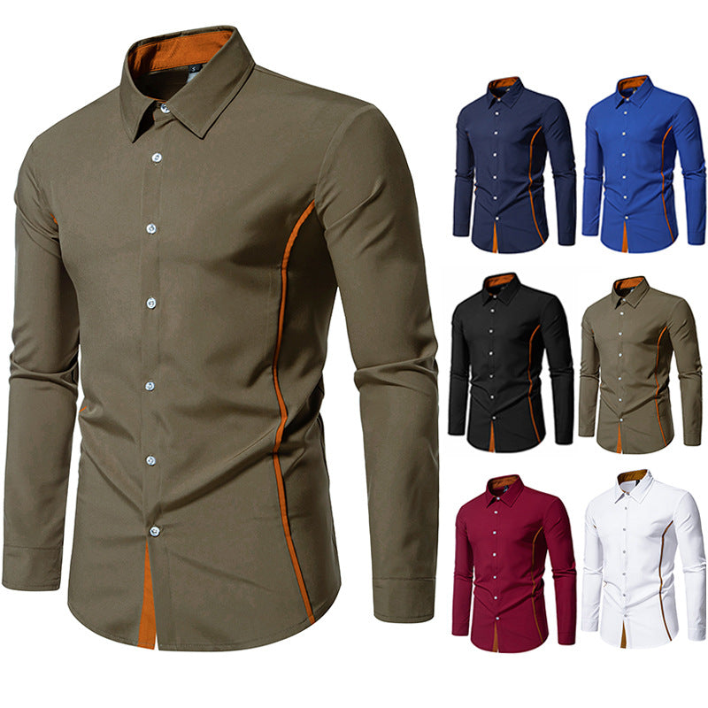 Men's long sleeve shirt with stylish contrast stitching, perfect for modern business casual wear.