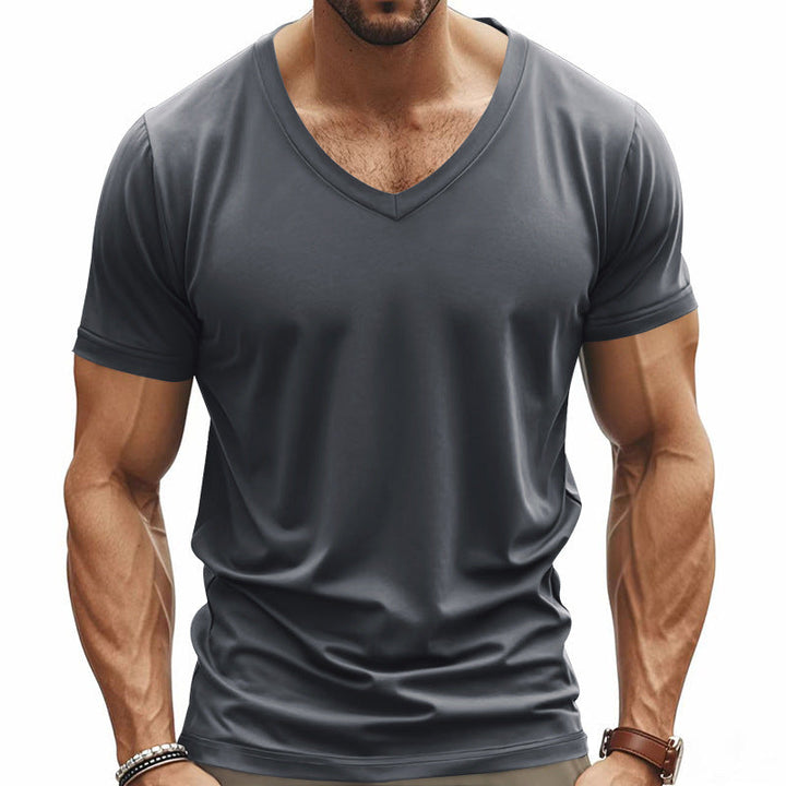 Essential men's V-neck t-shirt, a performance top designed for comfort & active use.