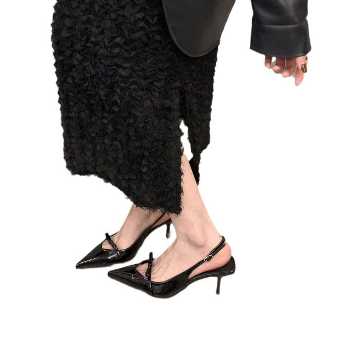 Comfortable & elegant black slingback pumps for women, pointed toe & fine strap, versatile dress shoes.