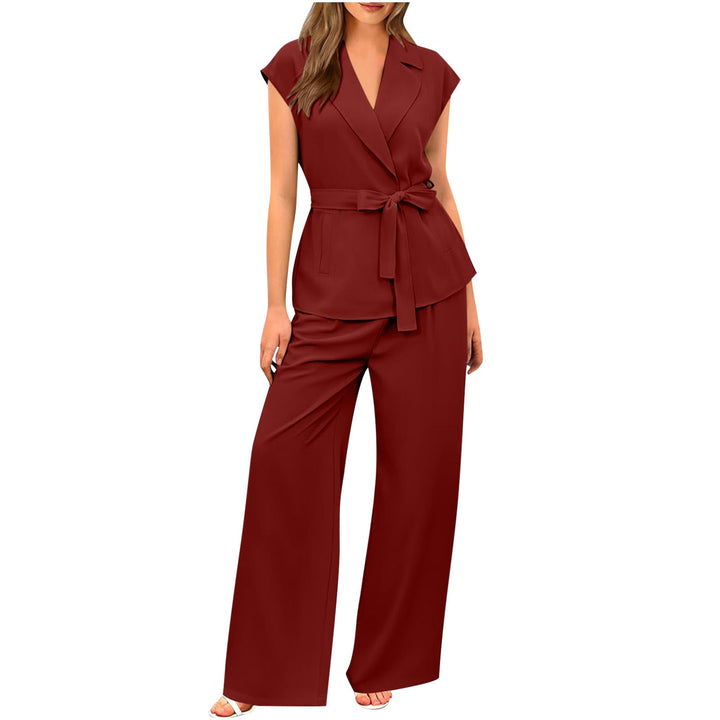 Red women's lightweight summer blazer & trouser set, crafted from comfortable stretch fabric for all-day wear.