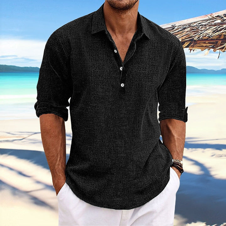 Classic men's short sleeve button shirt, relaxed fit, perfect for summer casual & beach.
