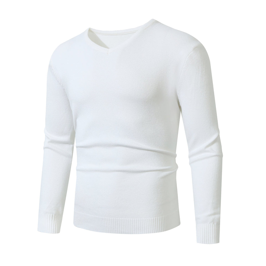 Mens V-neck pullover sweater, an essential layering piece for versatile and comfortable style.