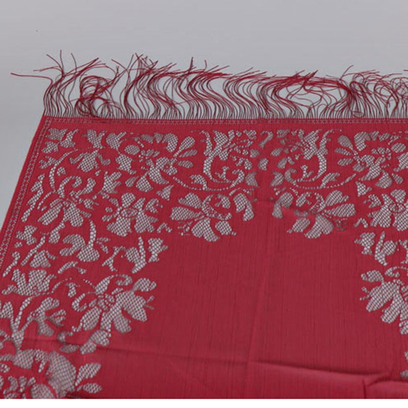 Women's fashion floral lace scarf with fringed edges, ideal elegant accessory for any outfit.