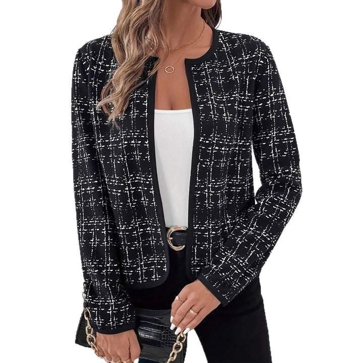 Modern ladies' structured blazer jacket, refined contrast details. Polished look for office or events.
