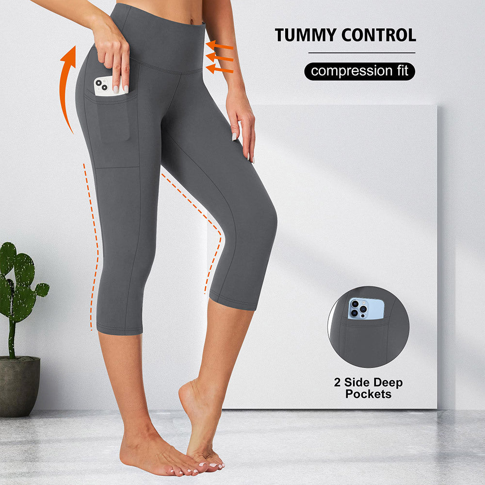 Figure-flattering women's workout leggings, high-waist tummy control compression with handy side pockets.