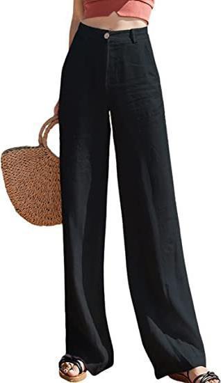 High-waisted wide-leg women's pants, perfect for a comfortable, stylish, and relaxed summer look.