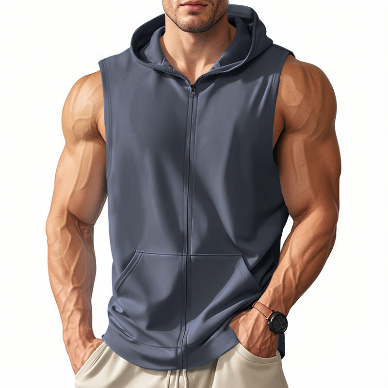 Men's full-zip hooded activewear vest for hiking, jogging & casual outdoor style.