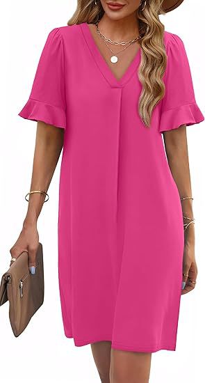 Stylish women's short sleeve floral V-neck dress, a comfortable and flowy option for summer.