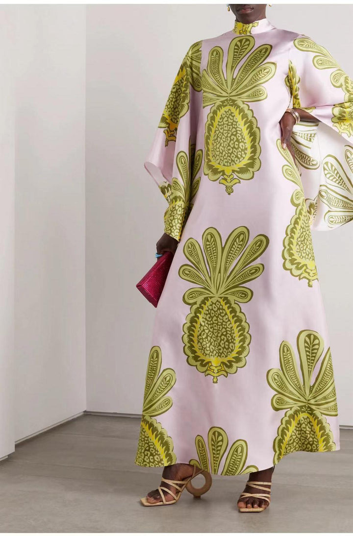 Casual women's three-quarter sleeve dress, elegant 3D print, comfortable A-line silhouette.