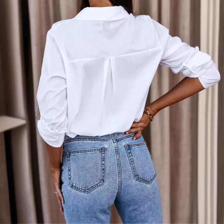 Everyday women's long-sleeve button-up shirt, a stylish & versatile casual top for many occasions.