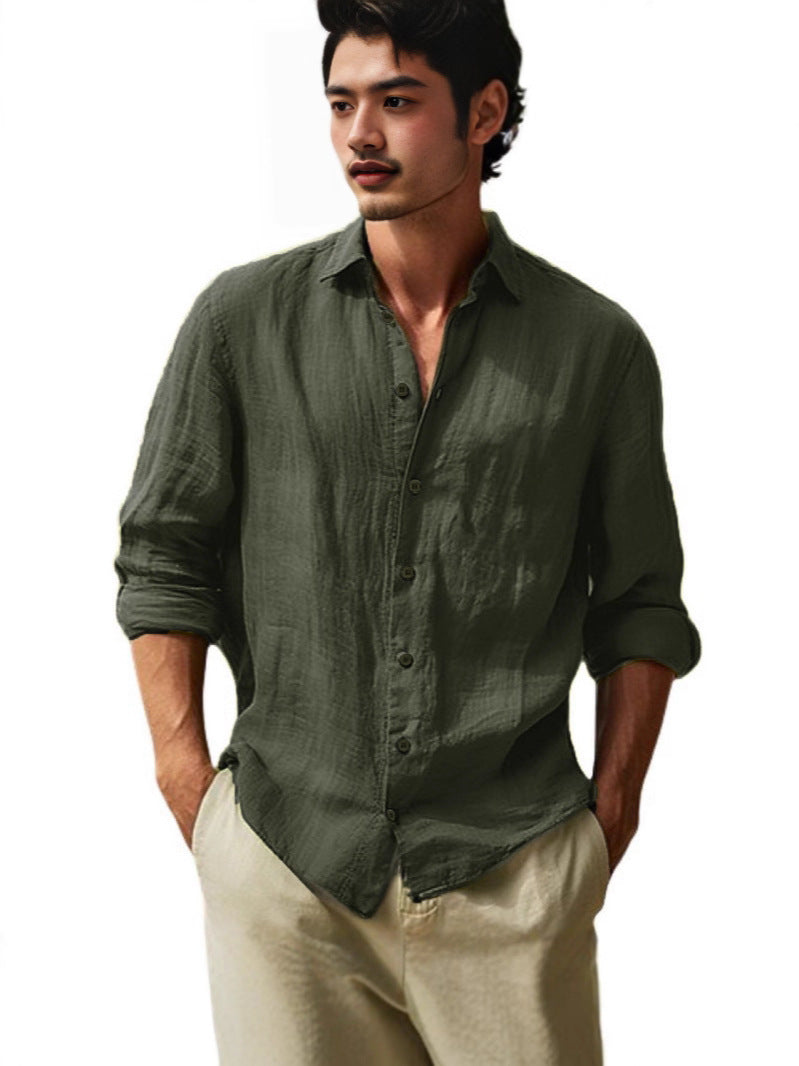 Soft, lightweight men's button-up shirt with short sleeves and a relaxed fit, perfect for daily wear.