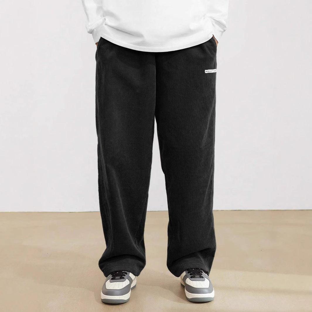 Men's wide leg pants with elastic waist. Casual, comfortable, relaxed fit for everyday wear.