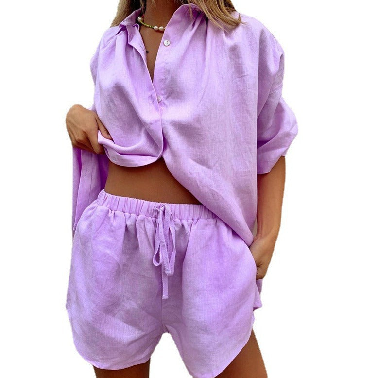 Beach-ready women's two-piece shorts set, ideal for everyday summer comfort.