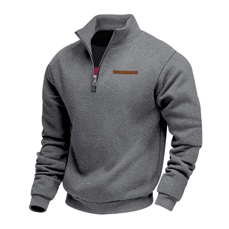 Warm men's fall/winter half-zip pullover sweatshirt, great for cozy, comfortable wear.