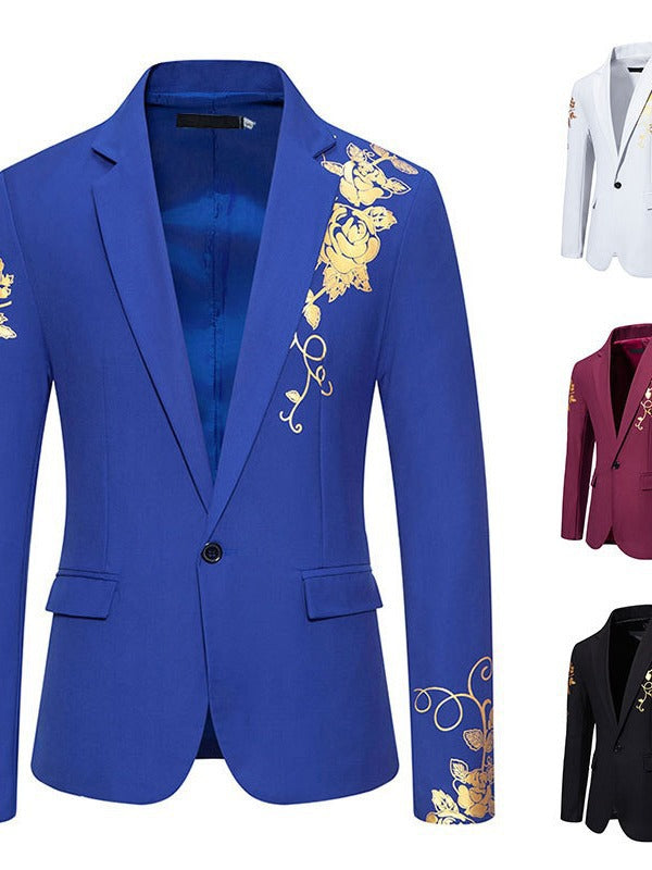 Stylish men's floral design blazer, tailored fit, ideal for formal events and special occasions.