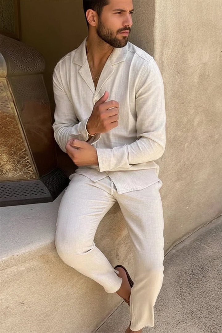 Men's versatile lightweight two-piece set for summer. Stylish & comfortable, perfect for casual or holiday outfits.