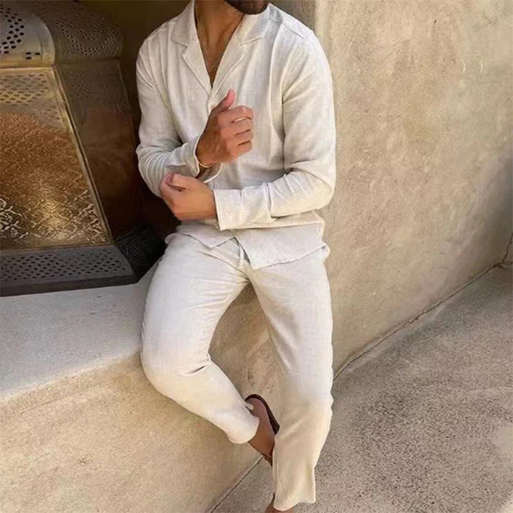 Stylish men's long sleeve top from a comfortable two-piece set, perfect for casual summer wear.