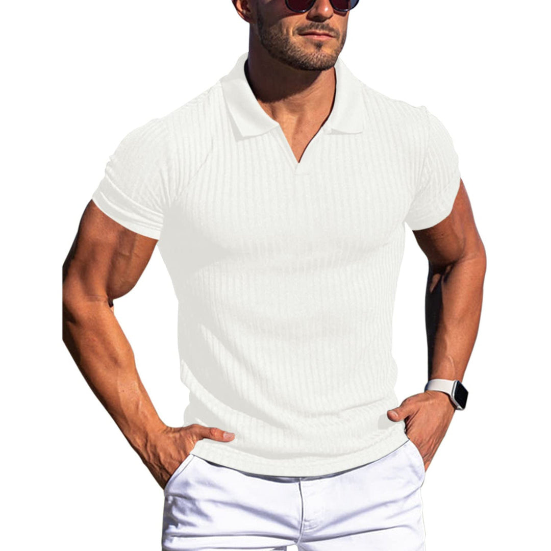 Men's button-down short sleeve polo, structured fabric, collared, a key piece for men's casual fashion.