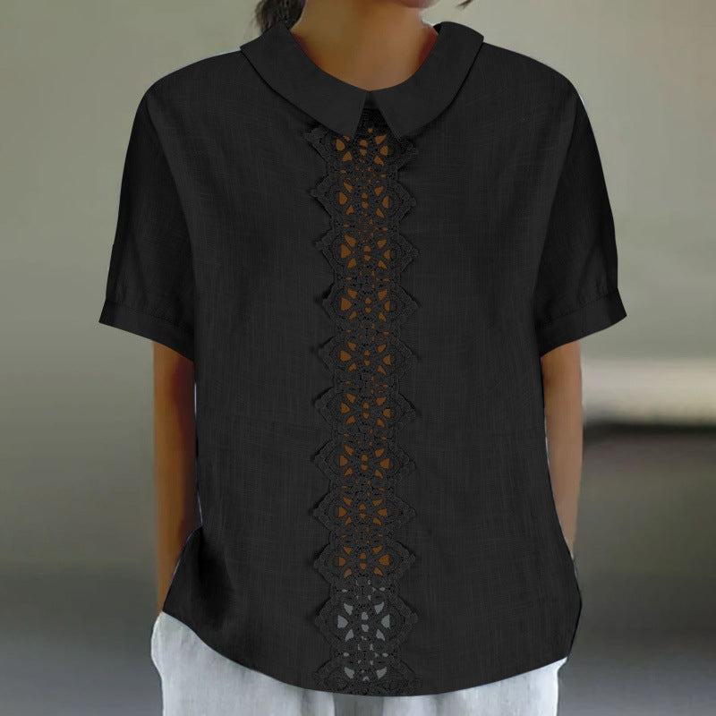 Comfortable women's top featuring stylish lace panel details. Perfect for an elegant casual look.