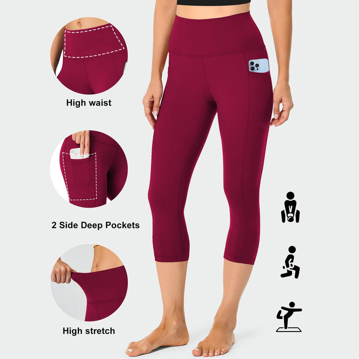 Comfortable women's activewear leggings, high-waist with tummy control and side pockets for yoga.