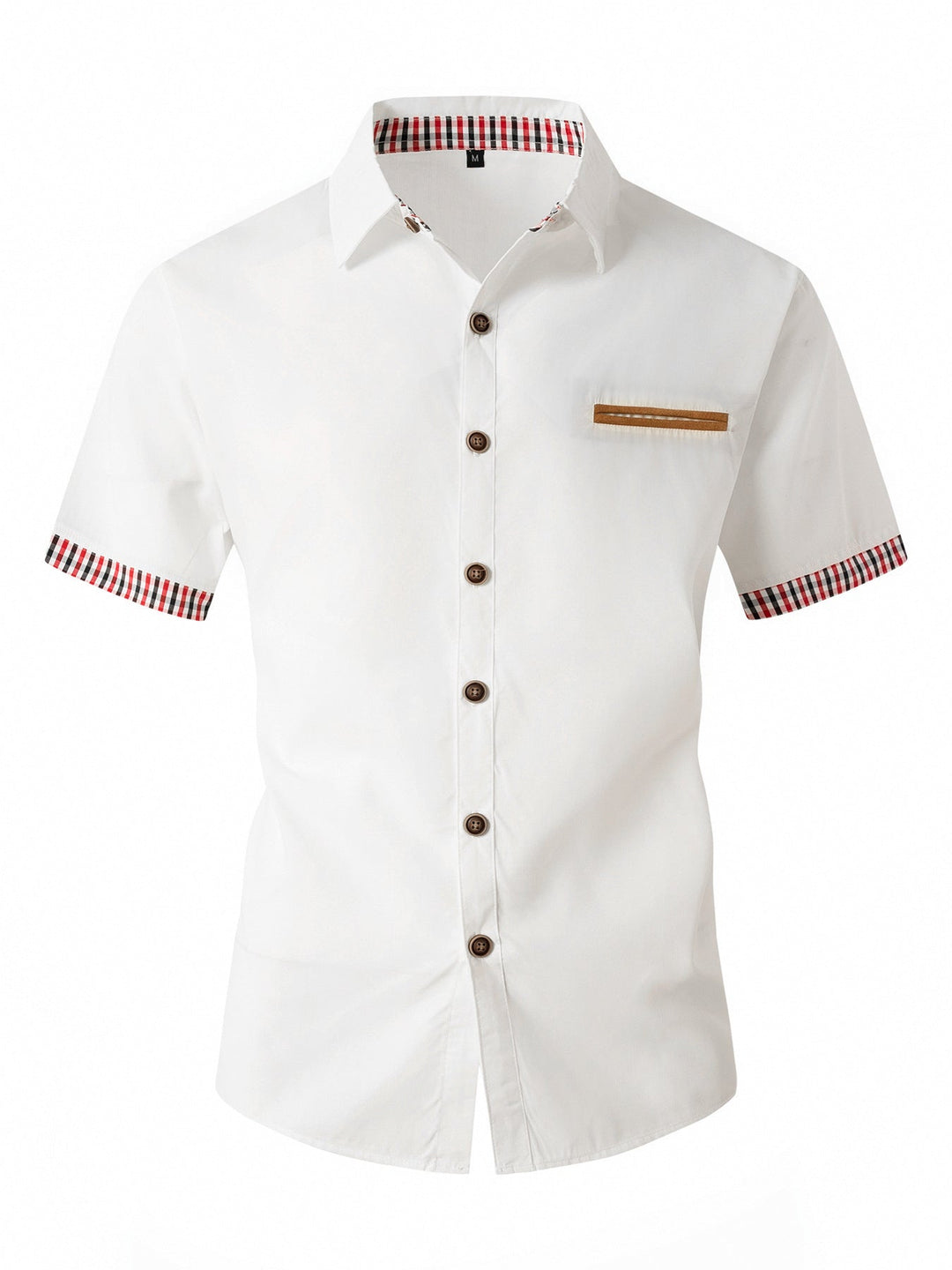 Men's fashion short sleeve button-up shirt, designed for comfort & style with distinctive contrast elements.