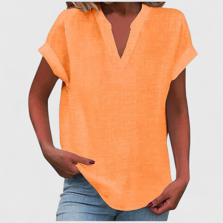 Women's V-neck short sleeve blouse, comfortable, stylish, and perfect for everyday.