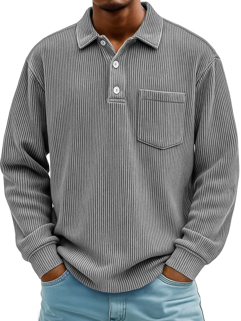 Stylish men's long sleeve polo shirt for spring & autumn, comfortable everyday wear.