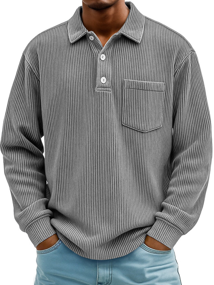Stylish men's long sleeve polo shirt for spring & autumn, comfortable everyday wear.