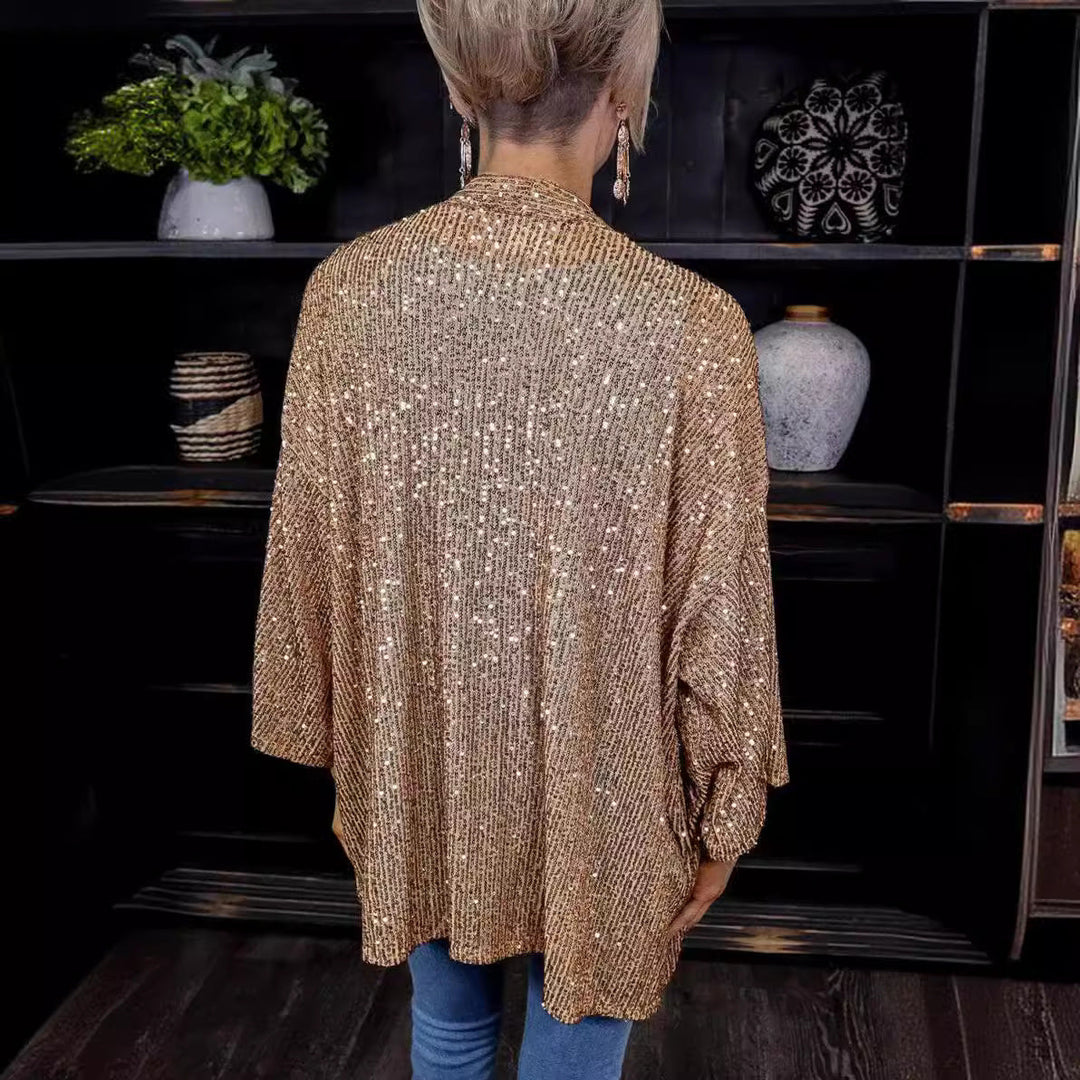 Versatile women's sequin cardigan, a sparkling loose fit jacket for stylish party wear.
