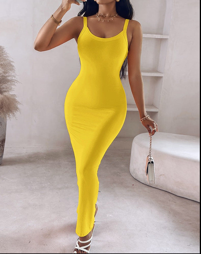 Comfortable yet stylish women's elegant maxi dress, slim straps, bodycon silhouette for evenings.