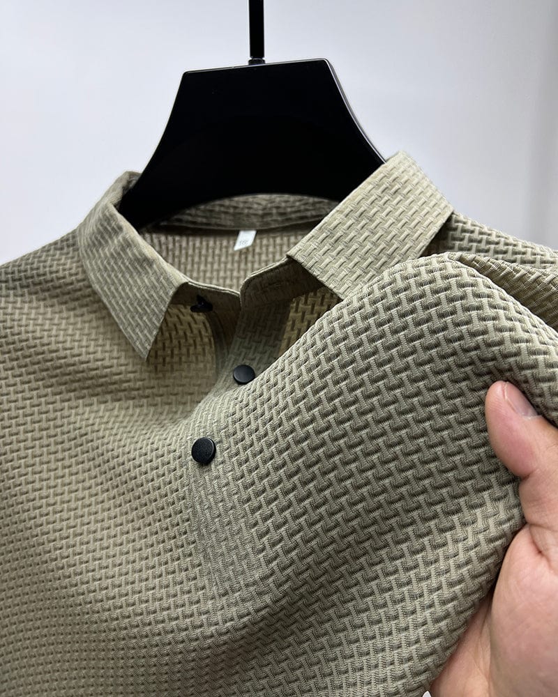 Stylish men's button-up polo. Ideal casual short sleeve shirt for summer fashion.