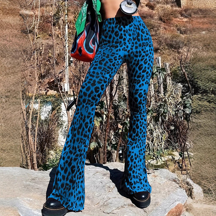 Stylish women's leopard print flared pants, a trendy fashion statement piece for chic casual style.