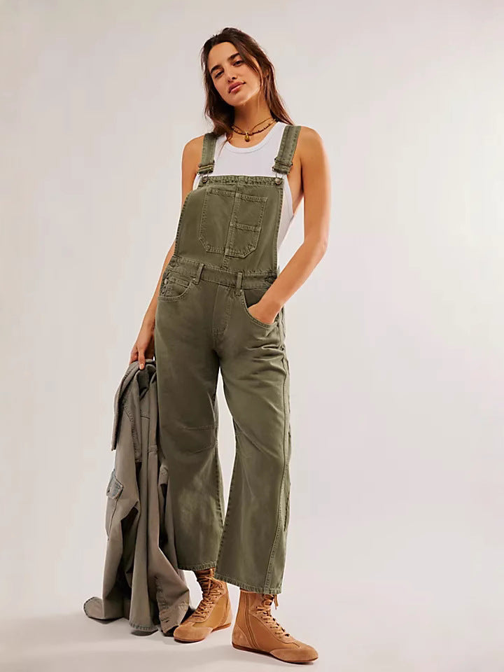 Chic oversized women's overalls. Casual streetwear style with a relaxed, loose fit. Perfect comfortable fashion.