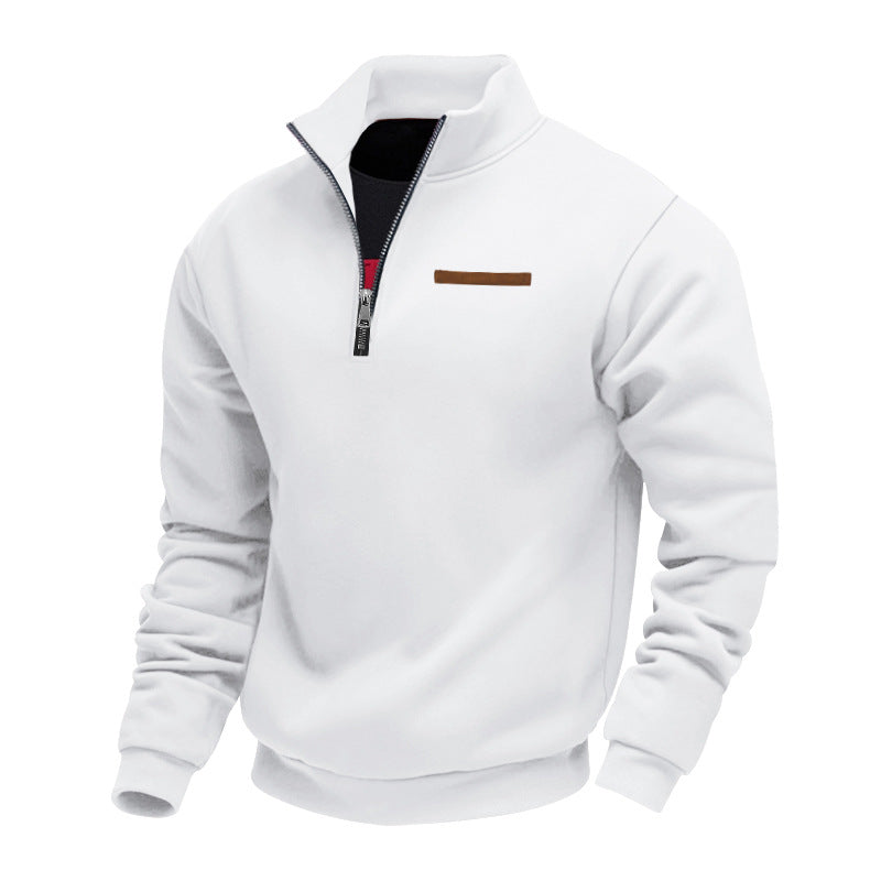 Navy men's comfortable half-zip pullover sweatshirt, essential for versatile winter layering.