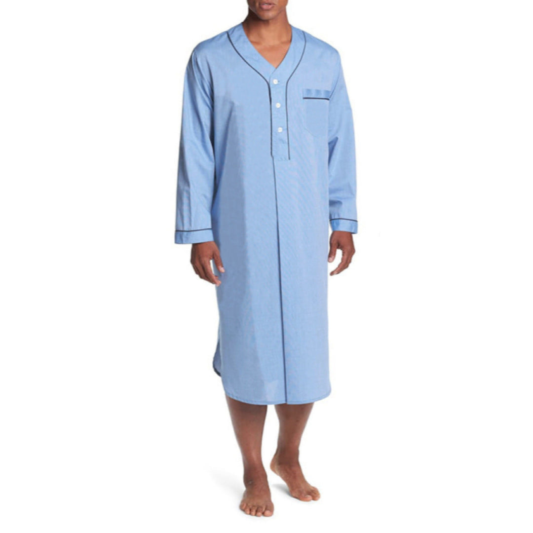 Ultra-soft men's nightgown for ultimate comfort. Features a classic button placket & convenient chest pocket. Ideal sleepwear.