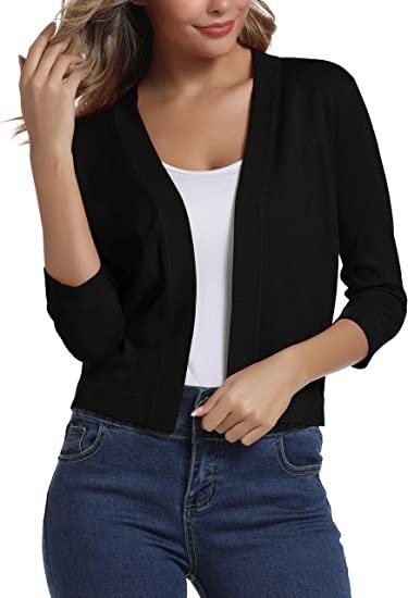 Comfort fit women's 3/4 sleeve cardigan, open front, a stylish casual layering top.