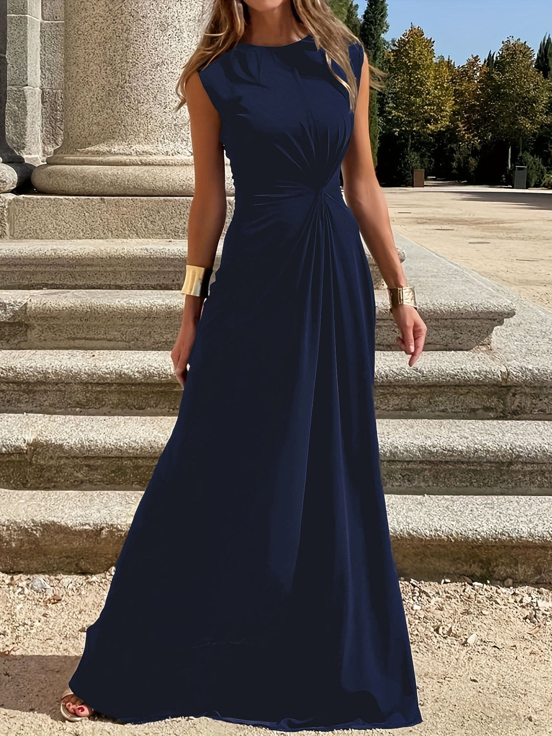 Figure-hugging formal pleated gown for women, a beautiful and elegant choice for evening wear.