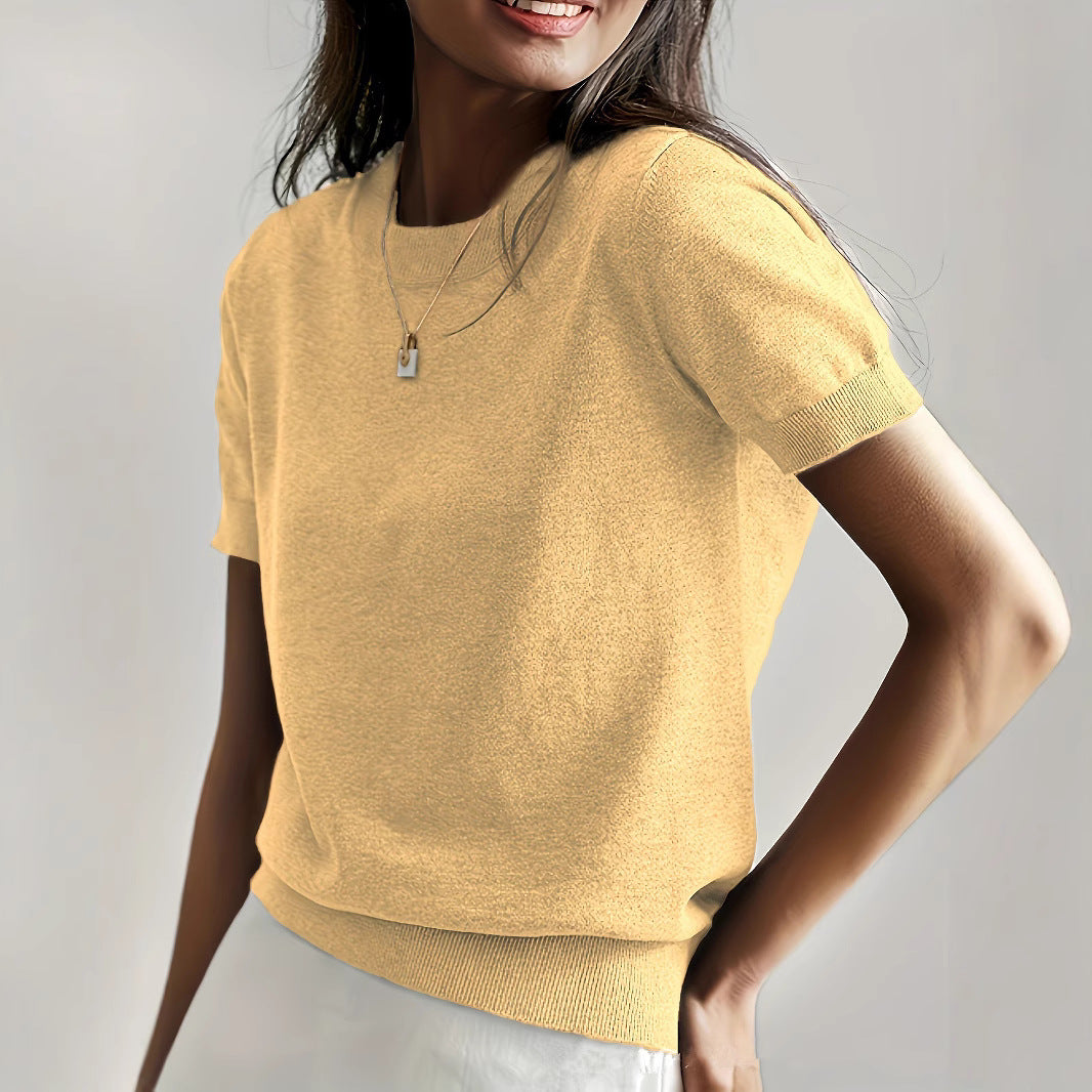 Everyday women's short sleeve knit sweater, comfortable and easy to style.