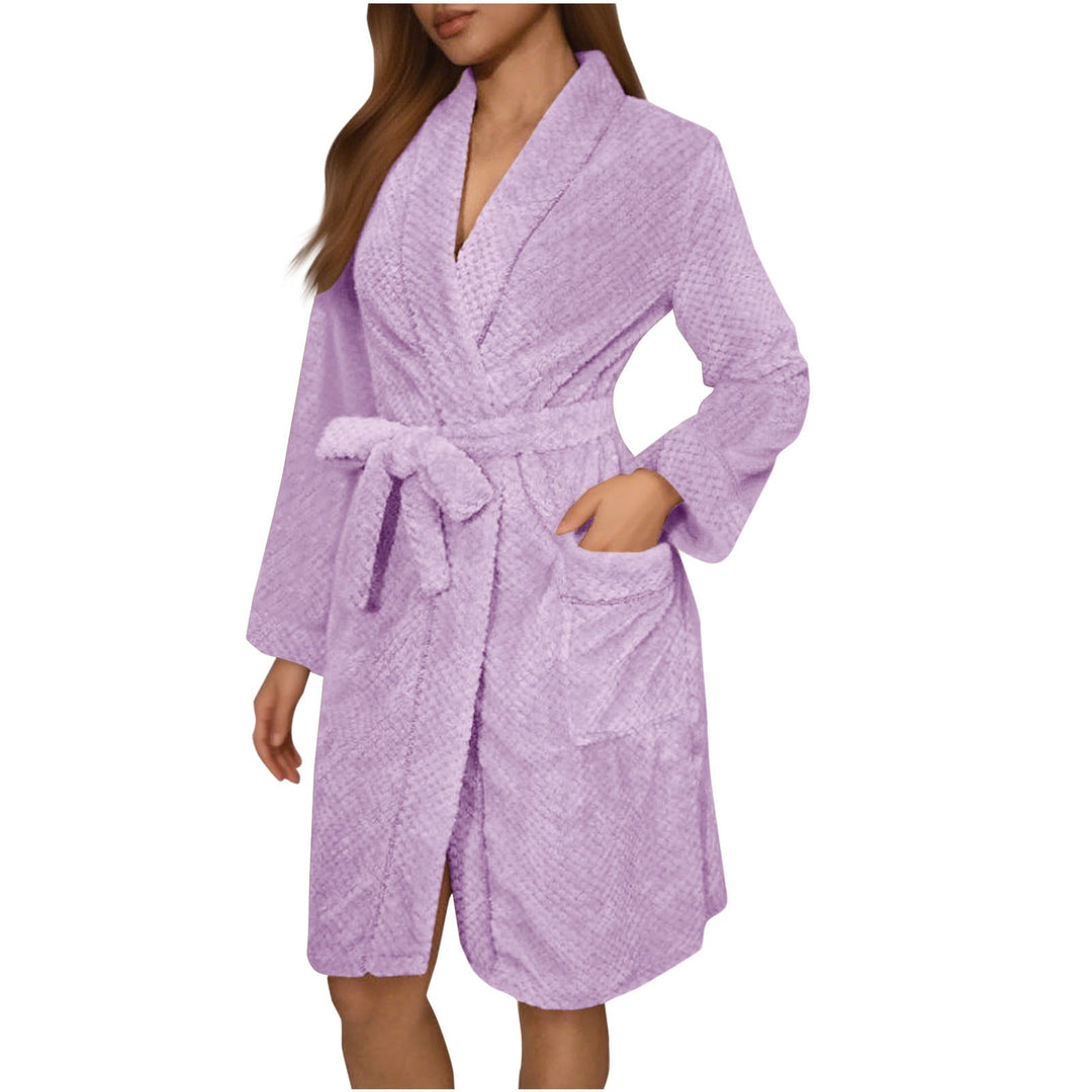 Women's plush robe, belted dressing gown with pockets. Cozy sleepwear & loungewear.