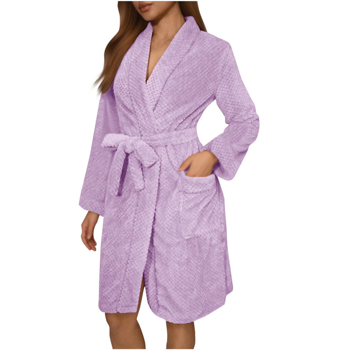 Women's plush robe, belted dressing gown with pockets. Cozy sleepwear & loungewear.
