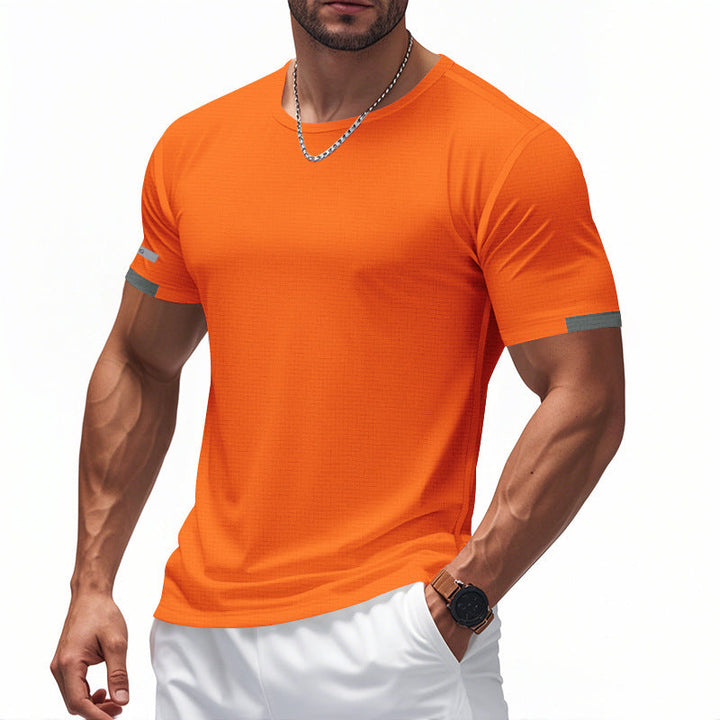 Versatile men's athletic top, quick-dry & breathable performance t-shirt with reflective elements.