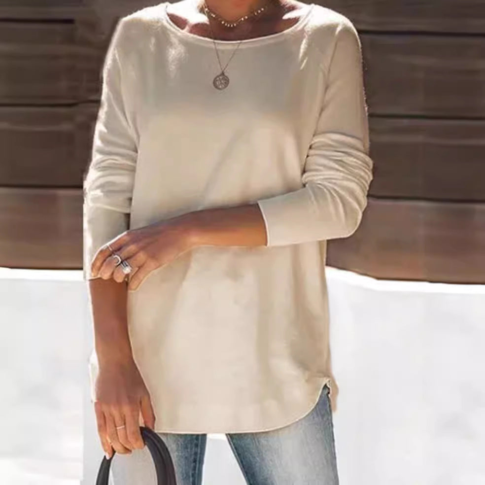 Loose fit long sleeve wide neck casual top for women, comfortable & stylish apparel.
