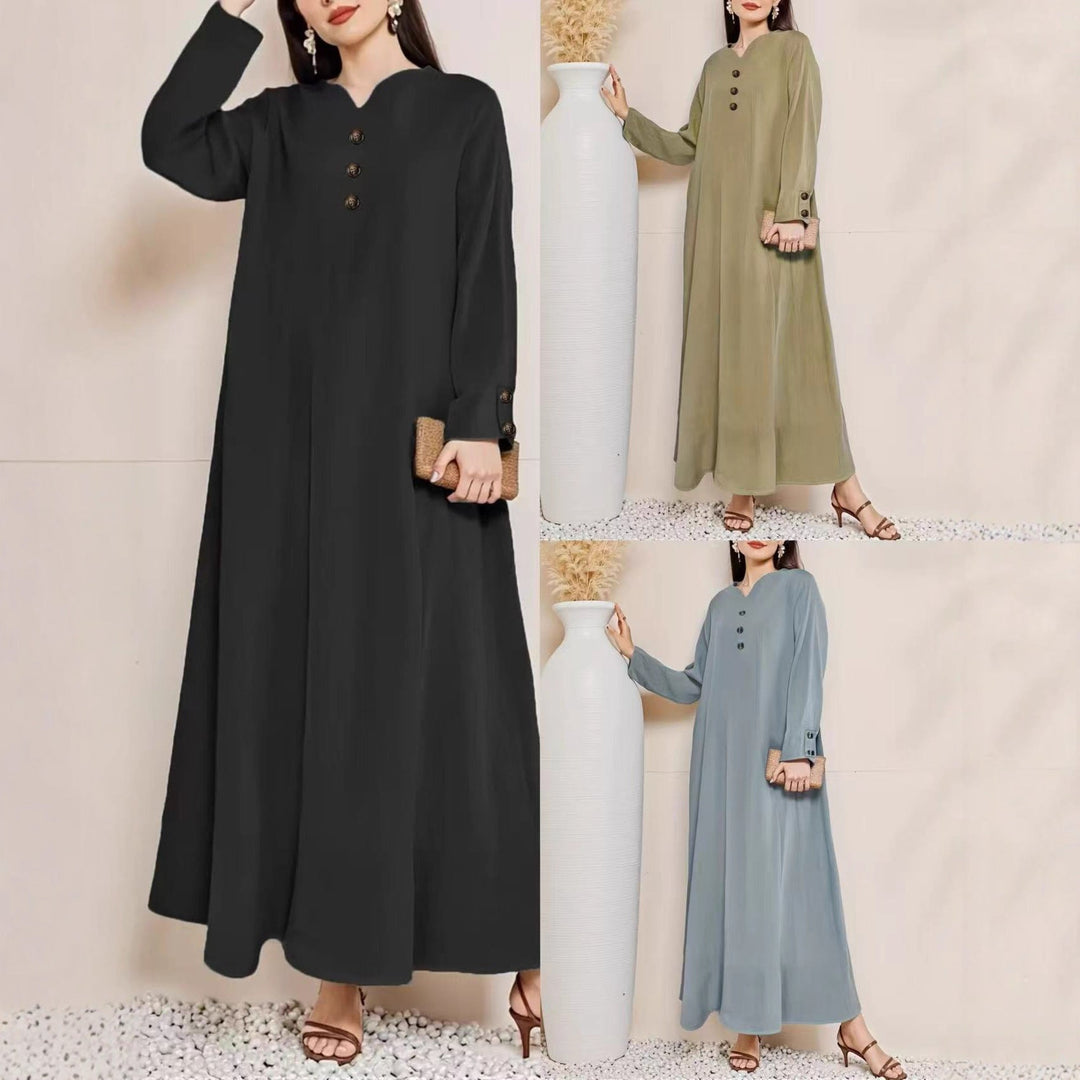 Elegant women's button-front maxi dress. Versatile long summer dress for evening or casual wear.