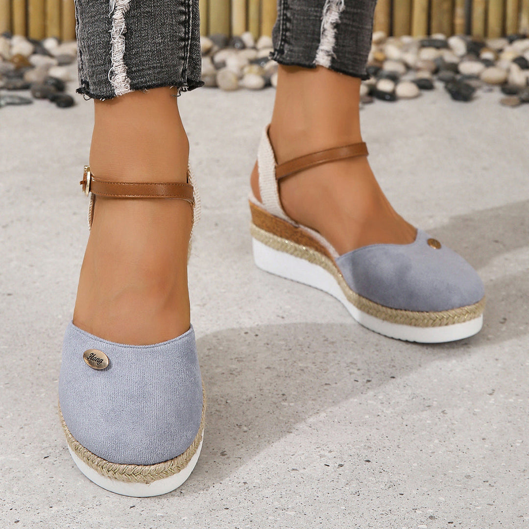 Neutral women's wedge sandals with unique woven straps, offering both style and comfort for summer.